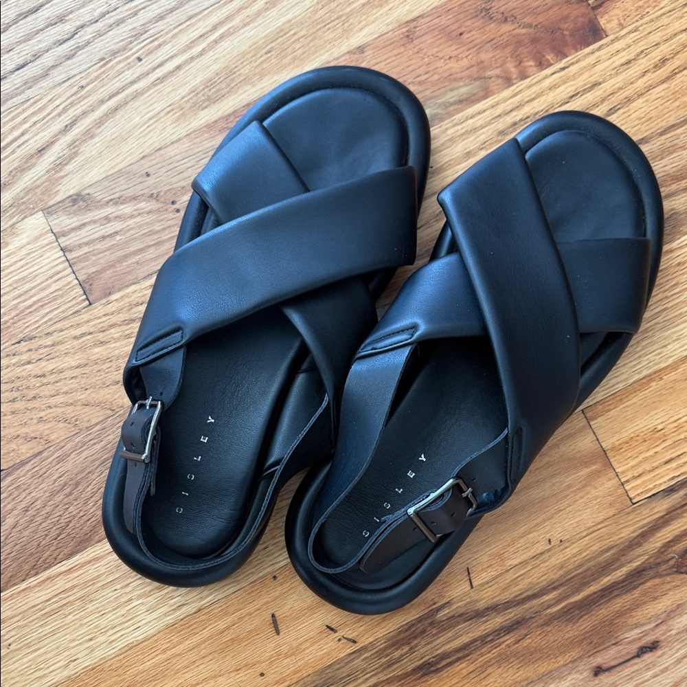 Sisley Black Crisscross Slingback Slide Sandals